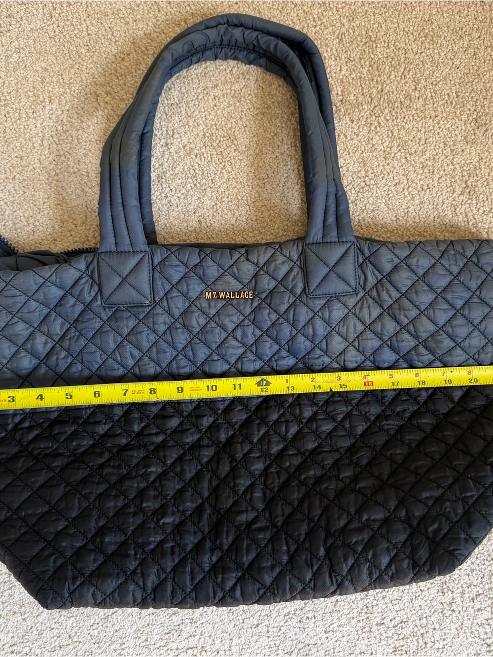 Large MZ Wallace Two-Tone Quilted Tote in Dark Gray and Black